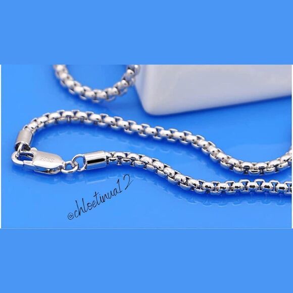 NEW Solid 925 Sterling Silver Box Chain Necklace - Picture 3 of 6